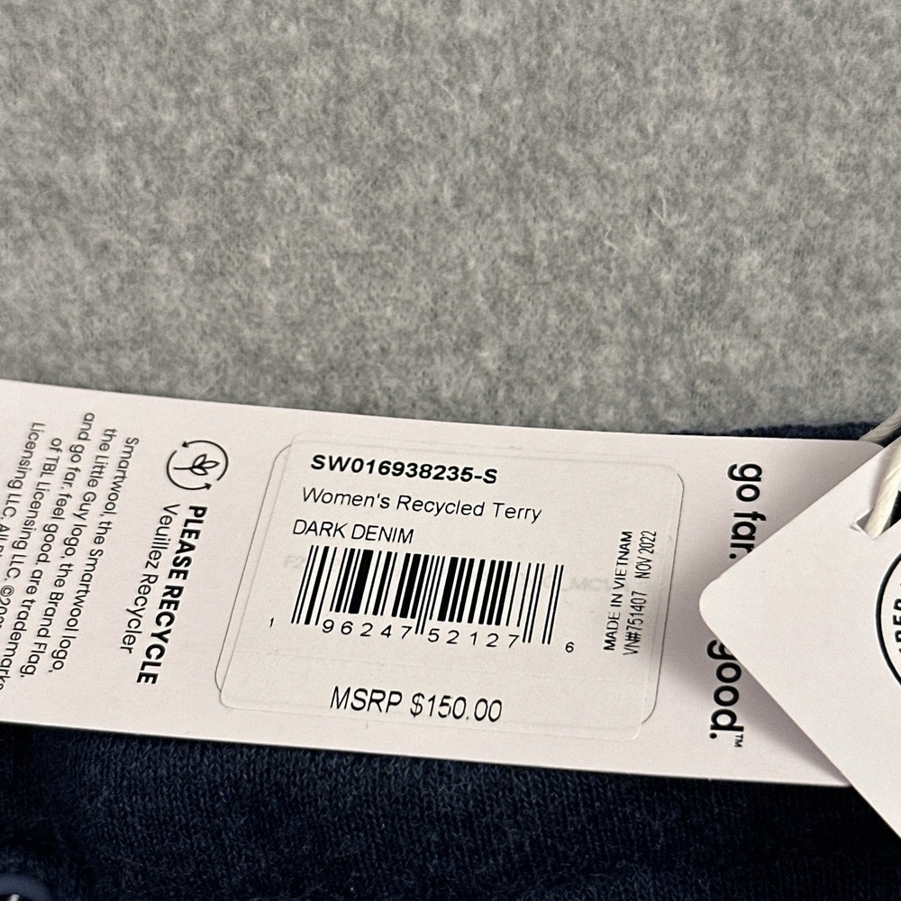 NEW Smartwool Recycled Terry Wide Leg Crop Sweatpants Womens S Dark Denim Blue‎ - Picture 3 of 11